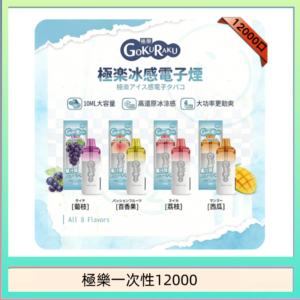 【8種口味】極楽 12000口一次性電子煙|超大容量 |口感絲滑|新品